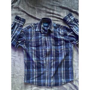Wrangler long-sleeved western shirt with a blue and beige plaid pattern LARGE